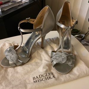 Silver high heel strappy sandals